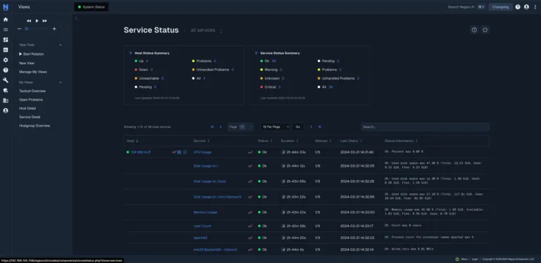 Nagios XI Service Status Screenshot