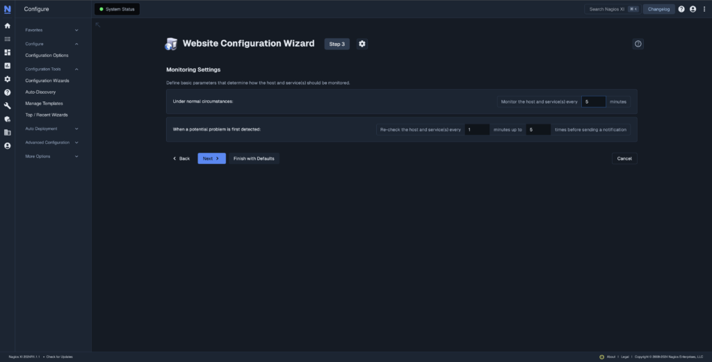 Nagios XI Website Configuration Wizard