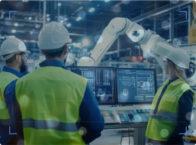 Graphic depicting Engineers working with a visualization dashboard