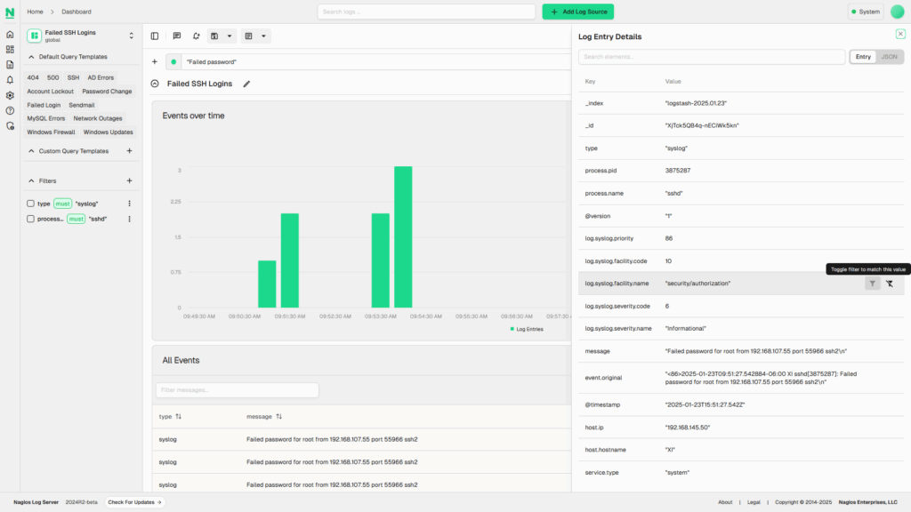 NLSR2 Failed SSH Logins Dashboard wDetails Light Theme
