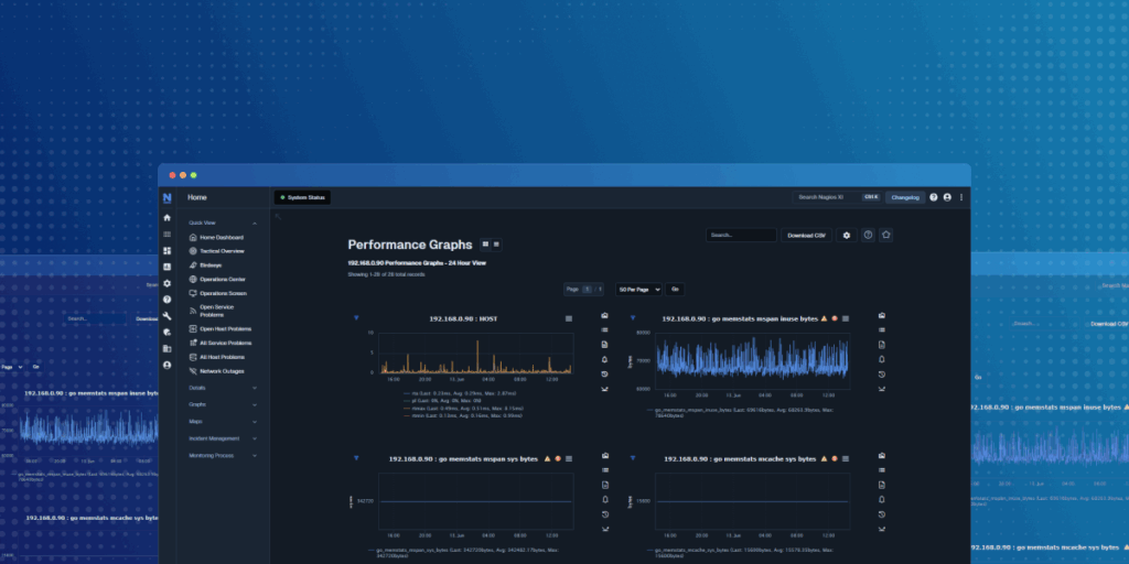 A Graphic of Nagios XI displaying Performance Graphs of Prometheus Metrics