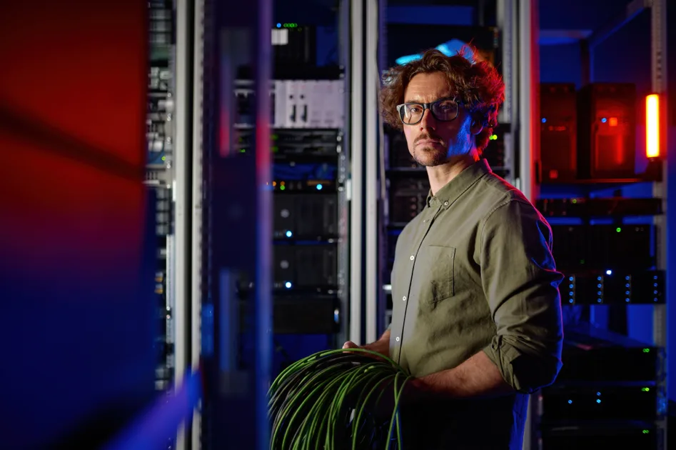network engineer in server room