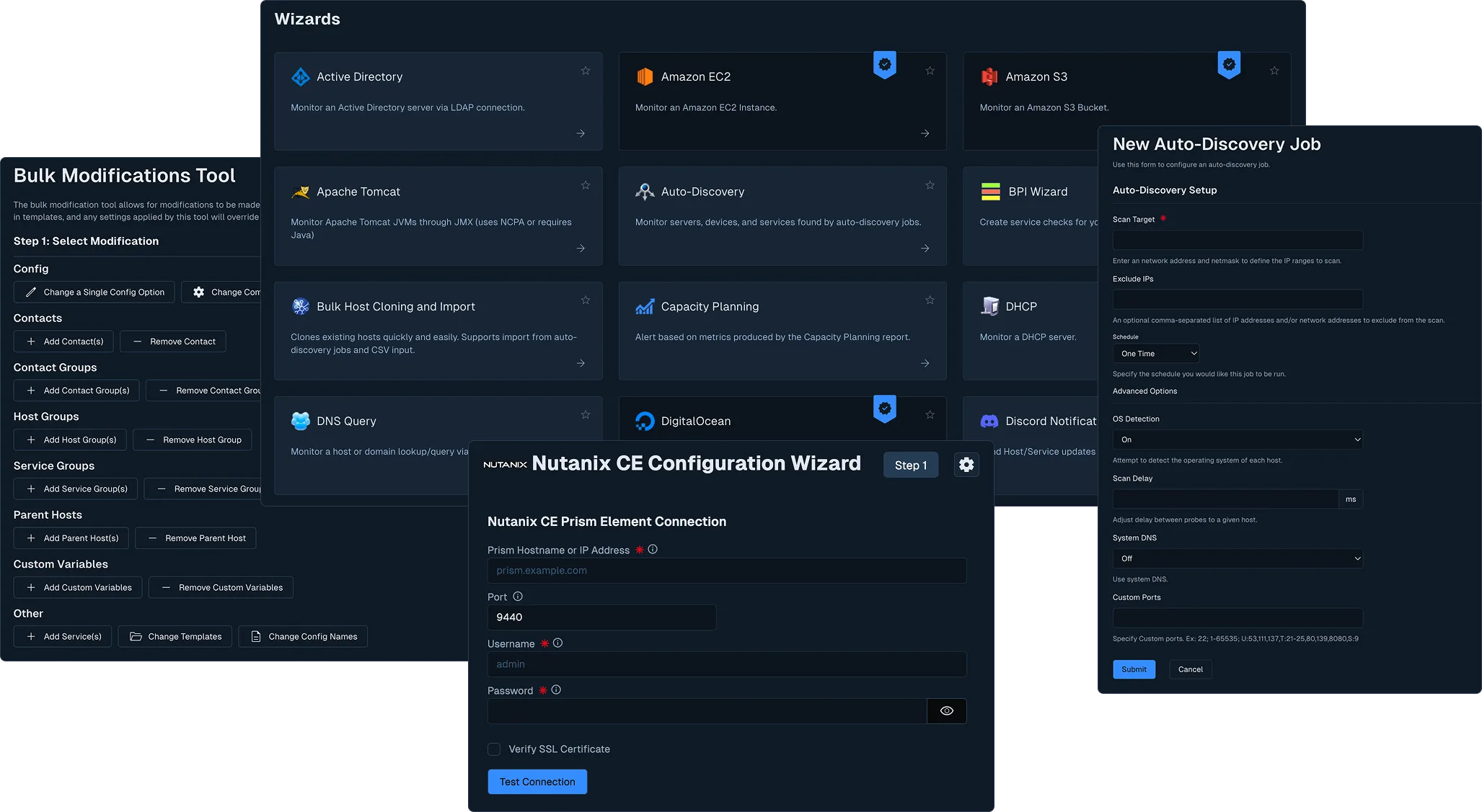 Nagios XI Configuration Wizard, Auto-Discovery job results, and the Bulk Modifications Tool